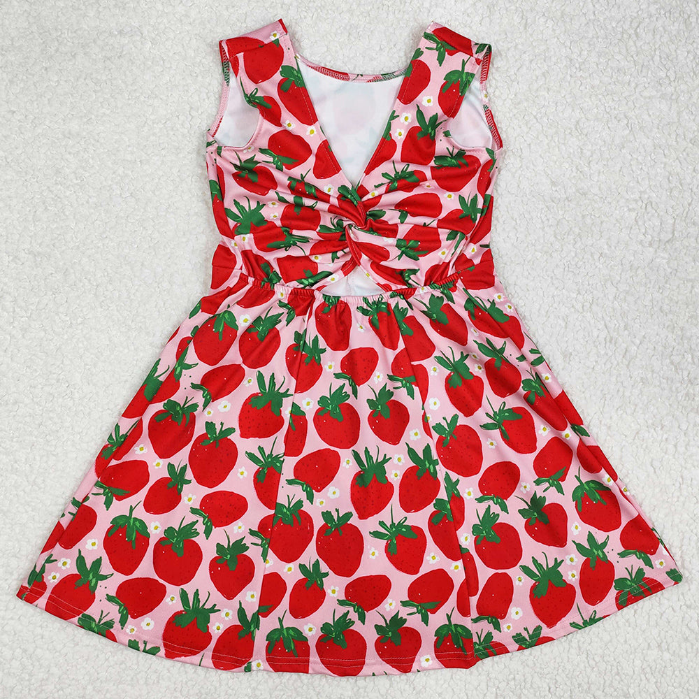 Baby Girls Dress Red Strawberry Sleeveless Knee Length Dresses Swimsuits GSD1843