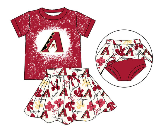 Preorder moq 5 red A bleached top bow skirt girls team outfits 8.23