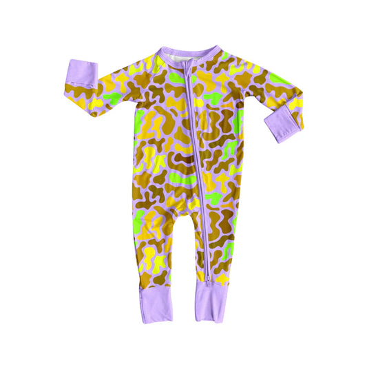 Preorder(moq 5)Baby Girls Purple Camo Zipper Footie Rompers 8.8
