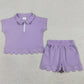 Baby Girls Clothes Lavender Zip Pullover Top Pockets Short Scallop Checked Sets GSSO3377
