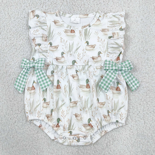 Baby Girls Rompers Sleeveless Green Mallard Ducks Bubbles Rompers SR2257