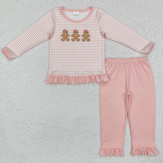 Baby Girls Clothes Christmas Stripes Gingerbread Tunic Ruffle Pants Sets GLP1965