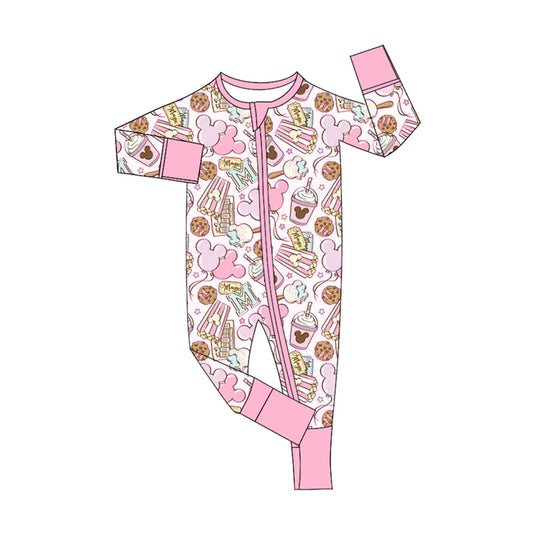 Preorder (moq 5)Baby Girls Pink Long Sleeves Cartoon Mouse Cookie Zipper Rompers 5.16
