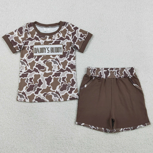 Baby Boys Clothes Embroidery Daddy's Buddy Southern Brown Camo Pockets Shorts Clothes Sets BSSO1832