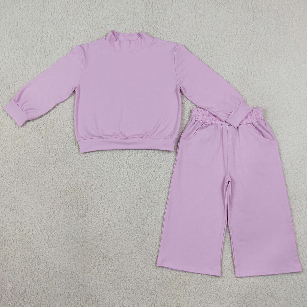 Baby Girls Clothes Lavender Long Sleeve Shirt Top Pockets Flare Pant Clothes Sets GLP3470
