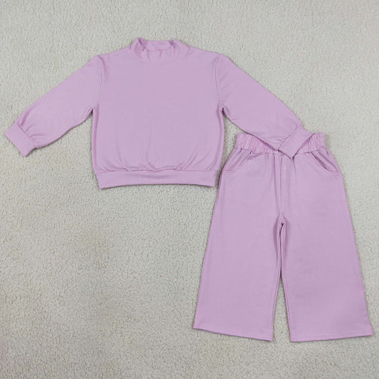 Baby Girls Clothes Lavender Long Sleeve Shirt Top Pockets Flare Pant Clothes Sets GLP3470