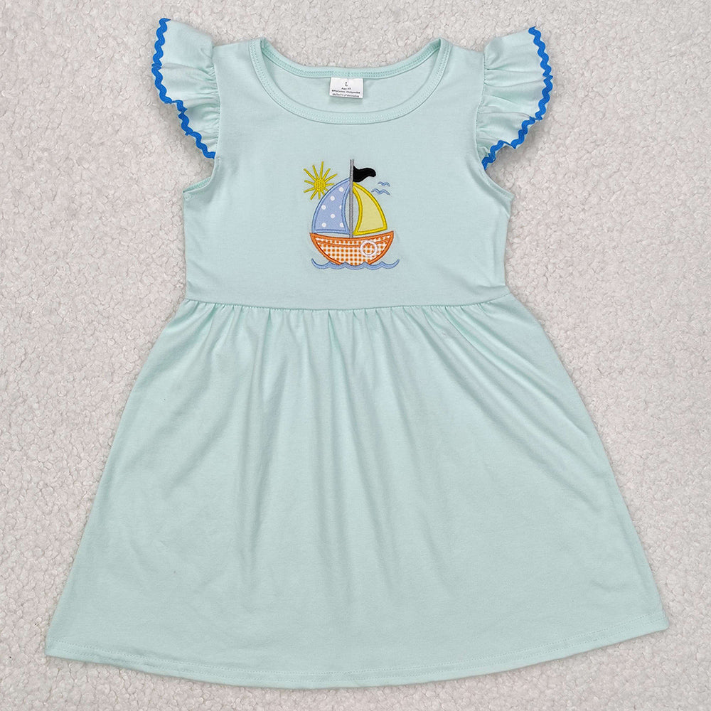 Baby Girls Dress Summer Sailboat Flutter Sleeve Knee Length Dresses GSD1539