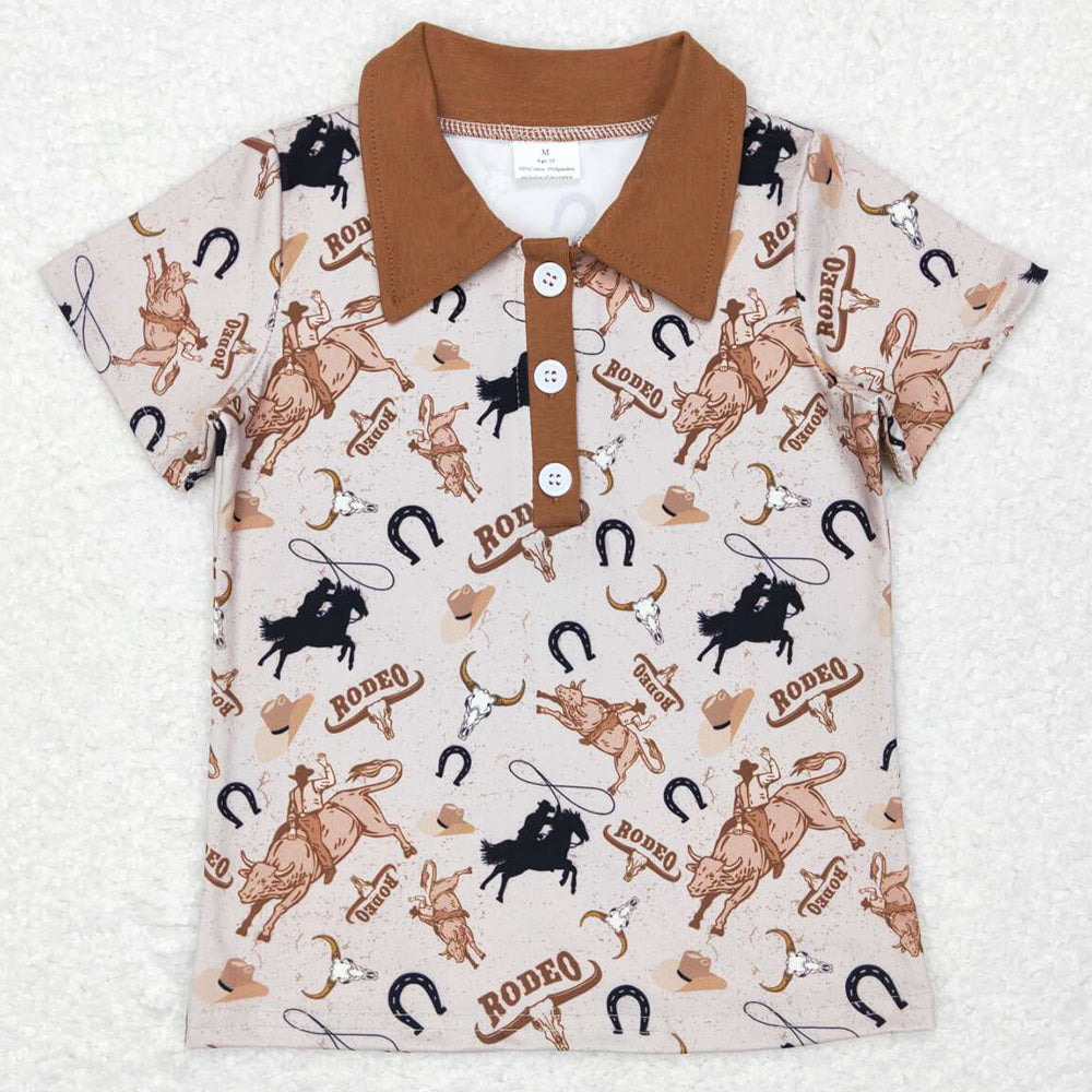 Baby Boys Clothes Rodeo Western Short Sleeve Buttons Pullovers Shirts BT0429