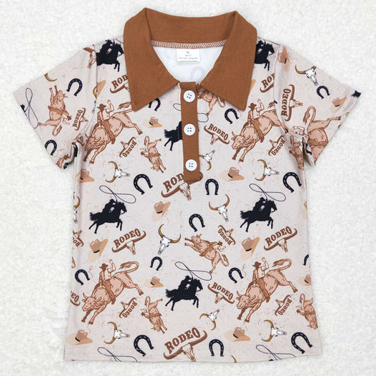 Baby Boys Clothes Rodeo Western Short Sleeve Buttons Pullovers Shirts BT0429