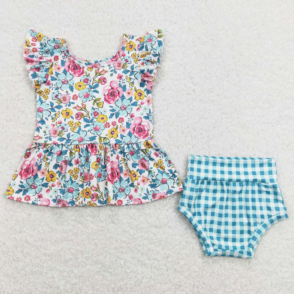 Flower Print Baby Girls Clothes Bummies Sets GBO0257