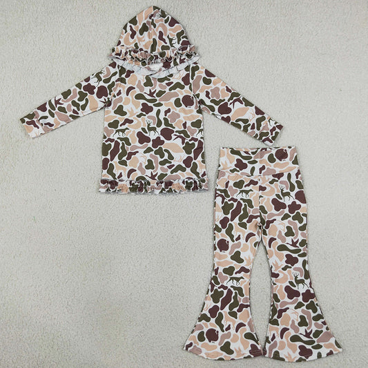 Baby Girls Clothes Ducks Deer Camo Ruffle Hoodies Bell Bottom Pants Hunting Clothes Sets GLP3079