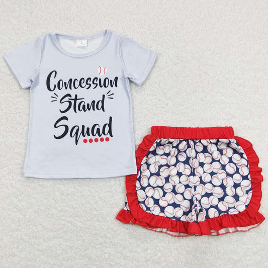 Fashion Baby Girls Clothes Boutique Baseball Print Shorts Sets GSSO0484