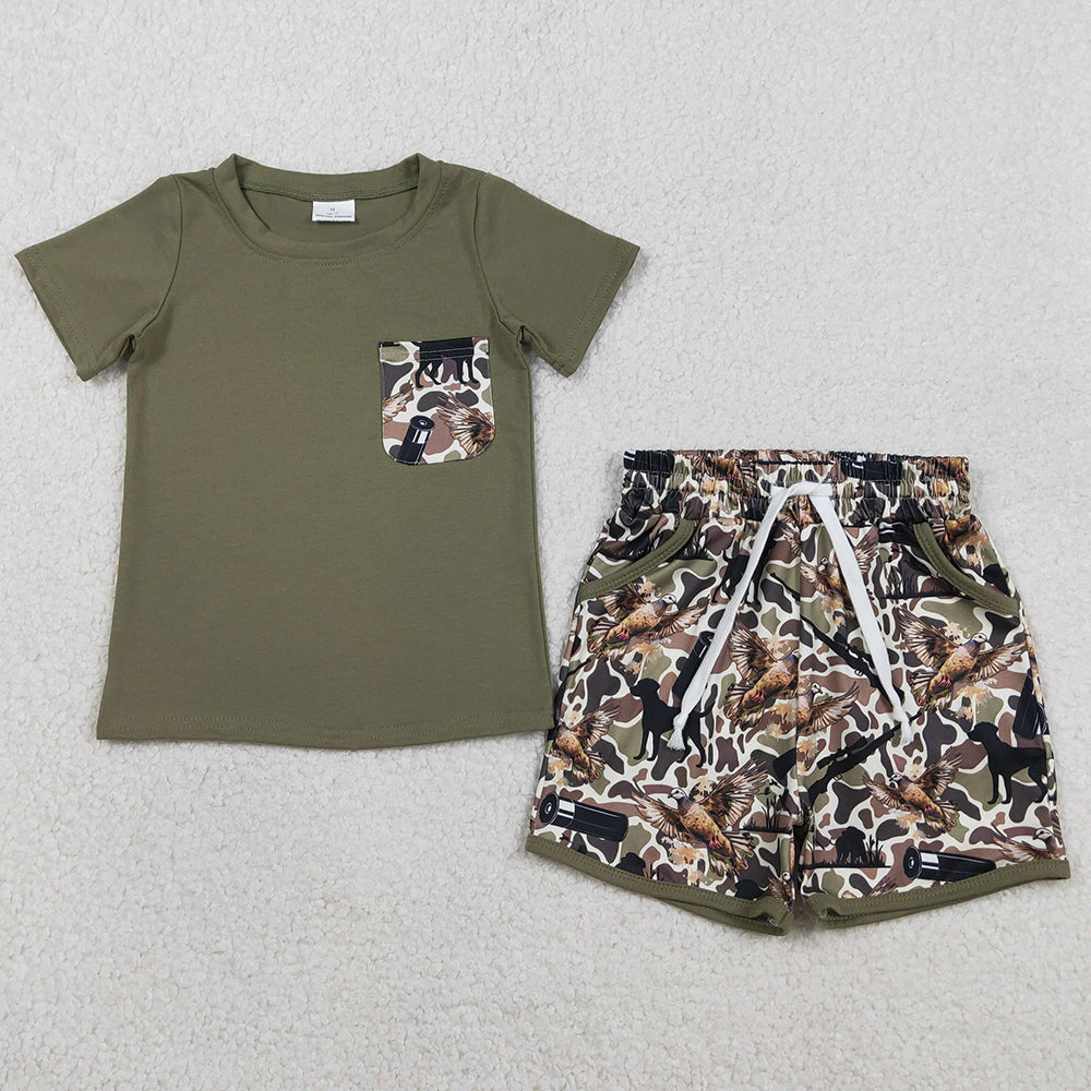 Baby Boys Clothes Shirt Top Ducks Camo Pockets Shorts Hunting Clothes Sets BSSO1847