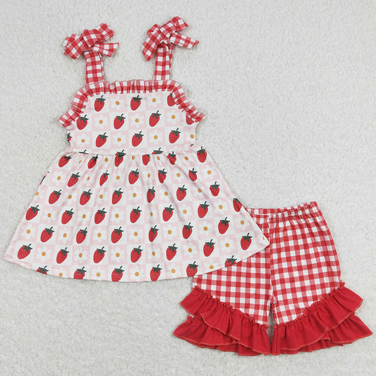 Strawberry Print Cute Baby Girls Clothes Shorts Sets GSSO0588