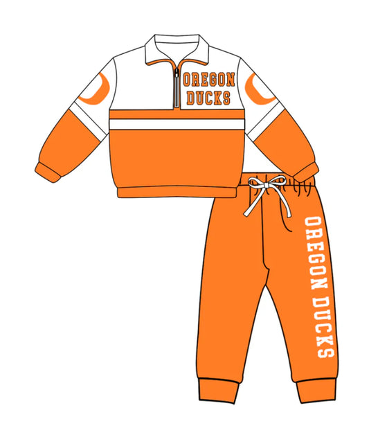 Preorder (moq 5)Baby Boys Oregon Ducks Zipper Pullover Jogger Pants Team Clothes Set 1.6