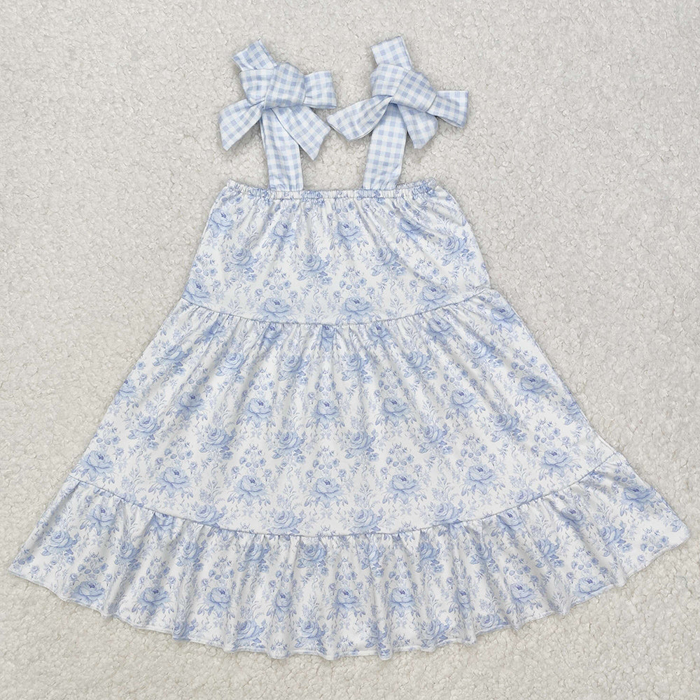 Baby Girls Dress Blue Flowers Straps Knee Length Dresses GSD1660