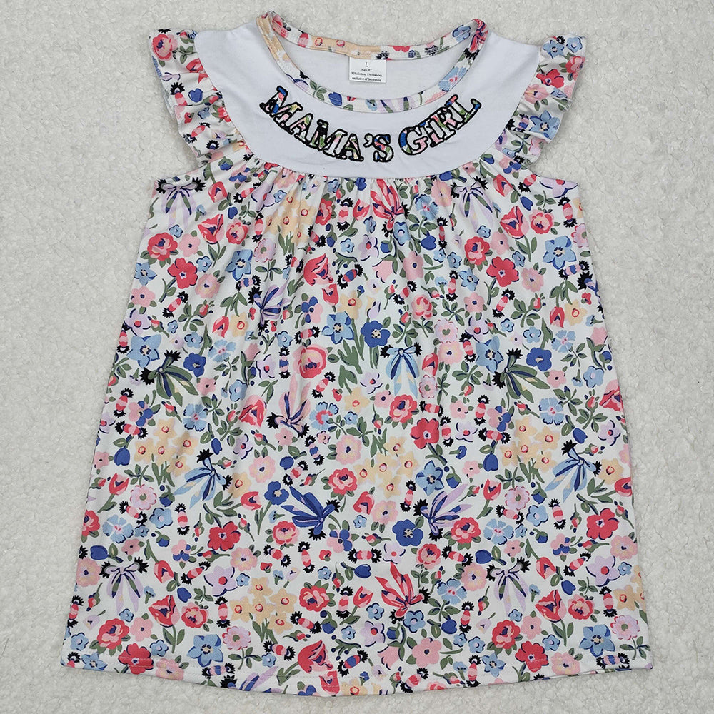 Baby Girls Dress Mama's Girl Blue Flowers Knee Length Dresses GSD1658