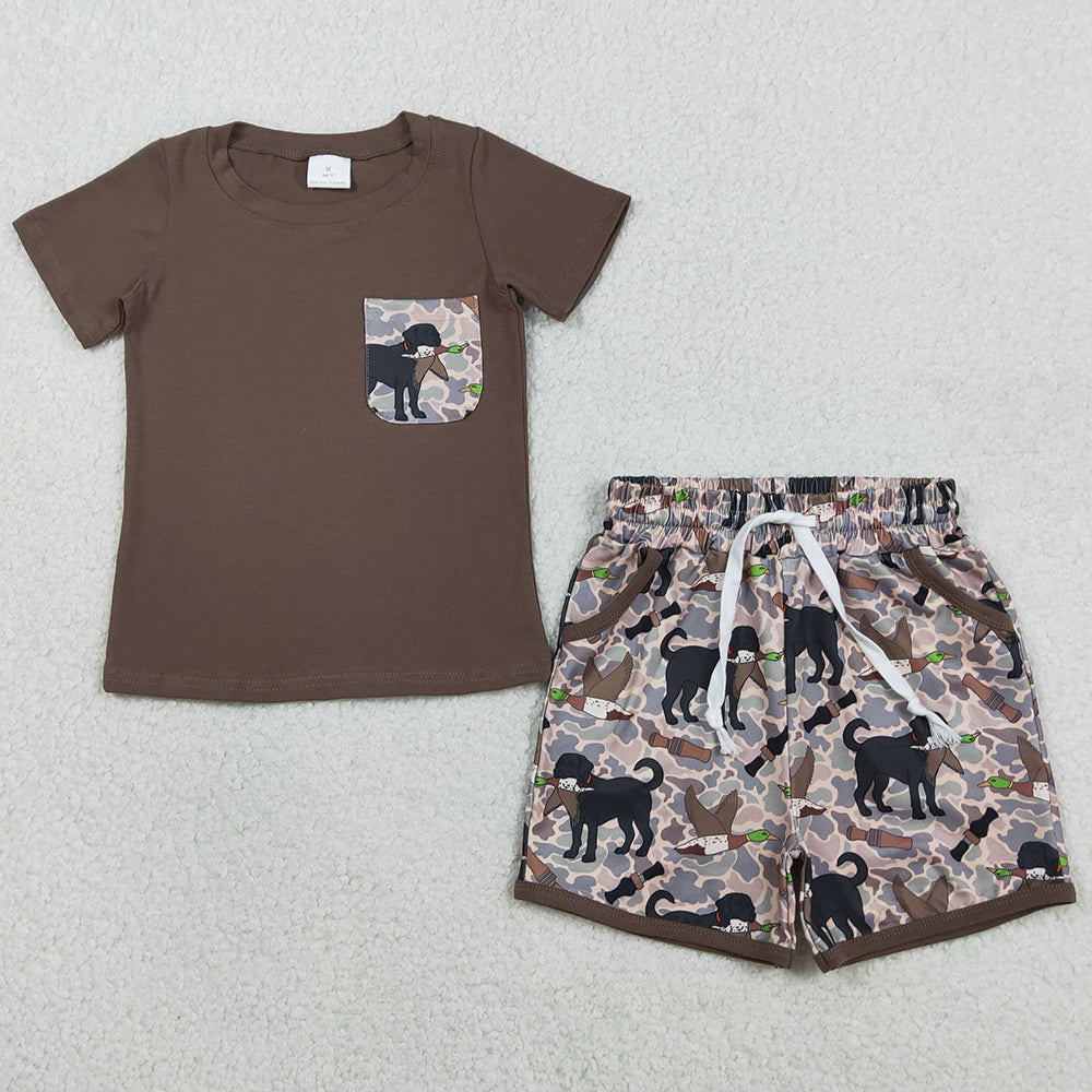 Baby Boys Clothes Shirt Top Dog Ducks Camo Pockets Short Hunting Clothes Sets BSSO1849