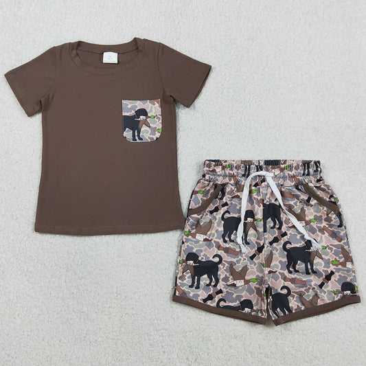 Baby Boys Clothes Shirt Top Dog Ducks Camo Pockets Short Hunting Clothes Sets BSSO1849