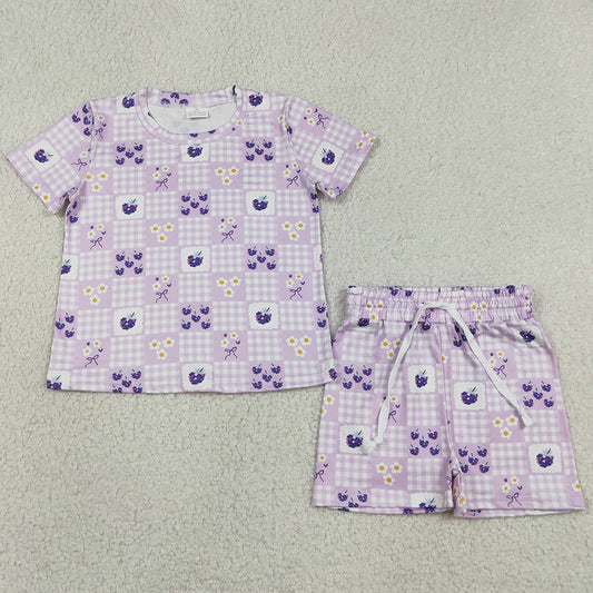 Baby Girls Clothes Flowers Grapes Checked Top Shorts Slouchy Clothes Set GSSO3647