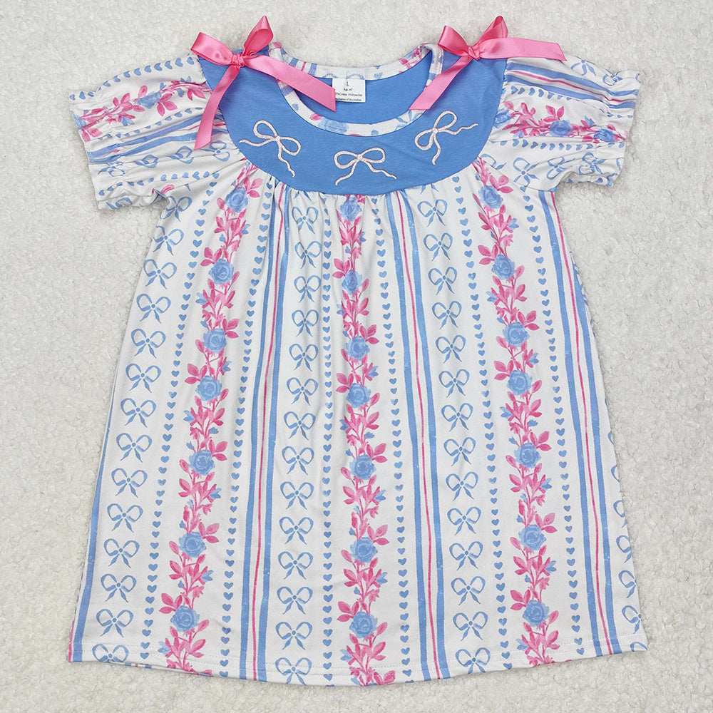 Baby Girls Dress Blue Pink Bows Knee Length Dresses GSD1520