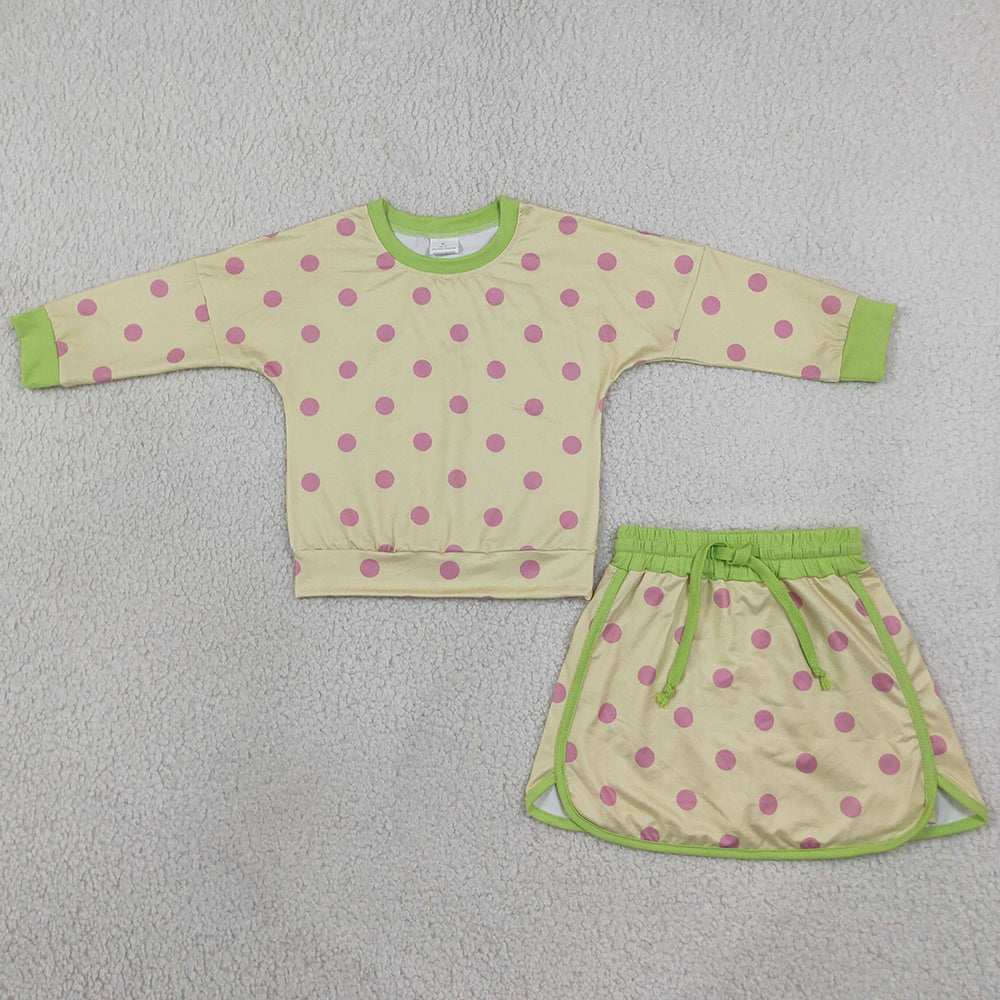 Baby Girls Clothes Green Yellow Polka Dots Long Sleeve Top Skirt Short Clothes Sets GLD1766