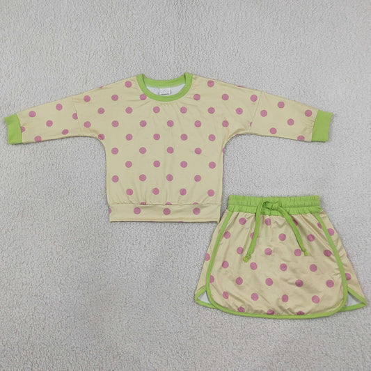 Baby Girls Clothes Green Yellow Polka Dots Long Sleeve Top Skirt Short Clothes Sets GLD1766
