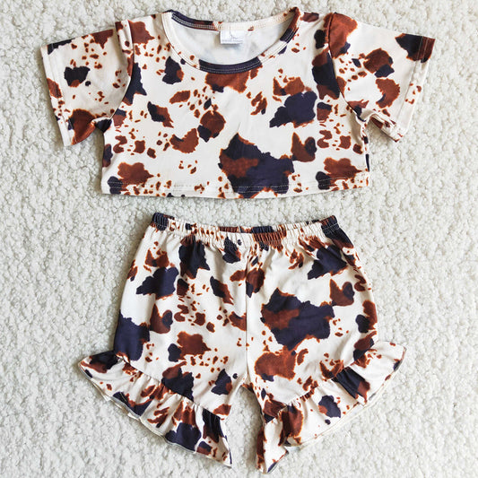 Fashon Kids Clothes Girls Summer Outfits Cow Printed Toddler Girl Clothing B6-15