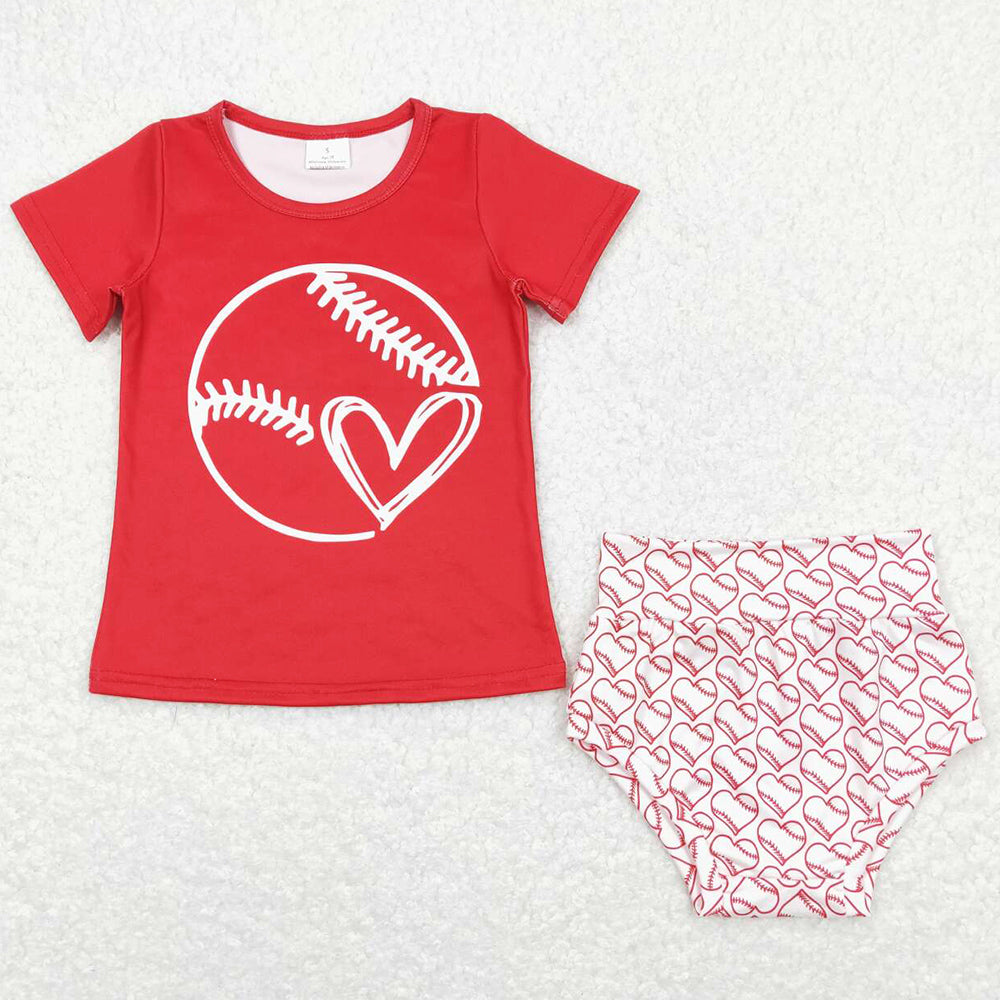 Baby Girls Clothes Baseball Bummies Sets Short Sleeve Tee Top Bummies GBO0244