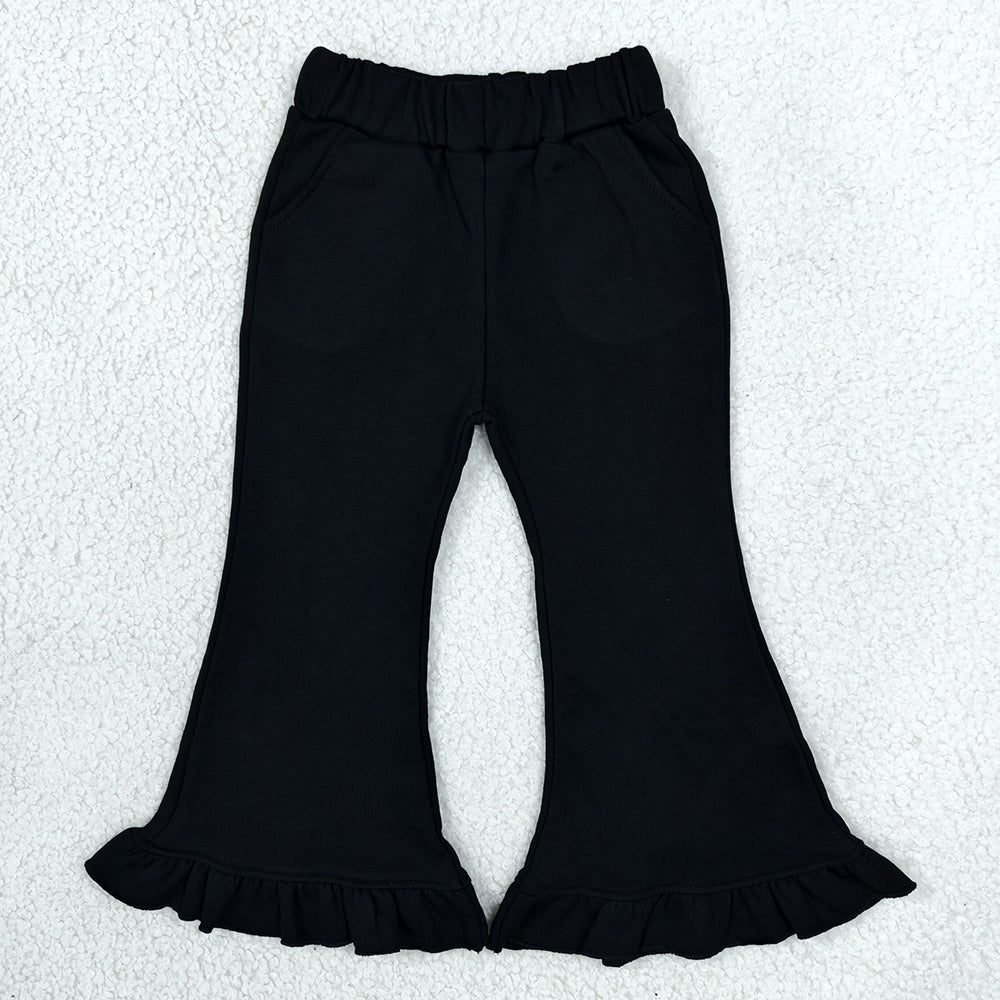 Baby Girls Black Sweater Fabric Ruffle Flare Pants Bottom P1072