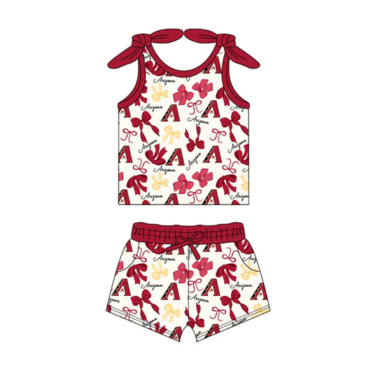 Preorder MOQ 5 pcs sleeveless A red bow top shorts girls team clothes 8.23