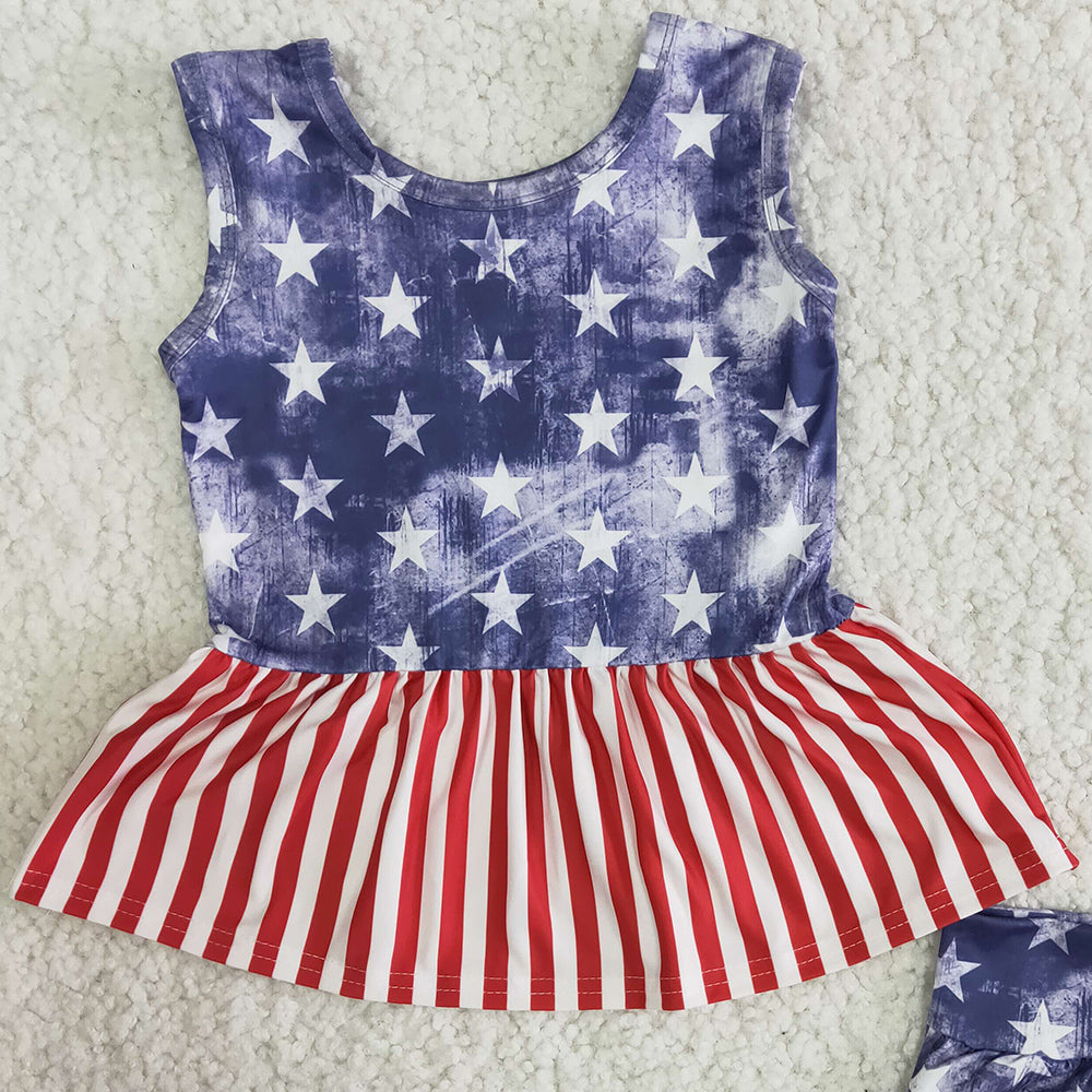 Wholesale Baby Girls Clothes Bummies Set July 4th Summer Girls Clothing Star Bummies Outfit A12-12