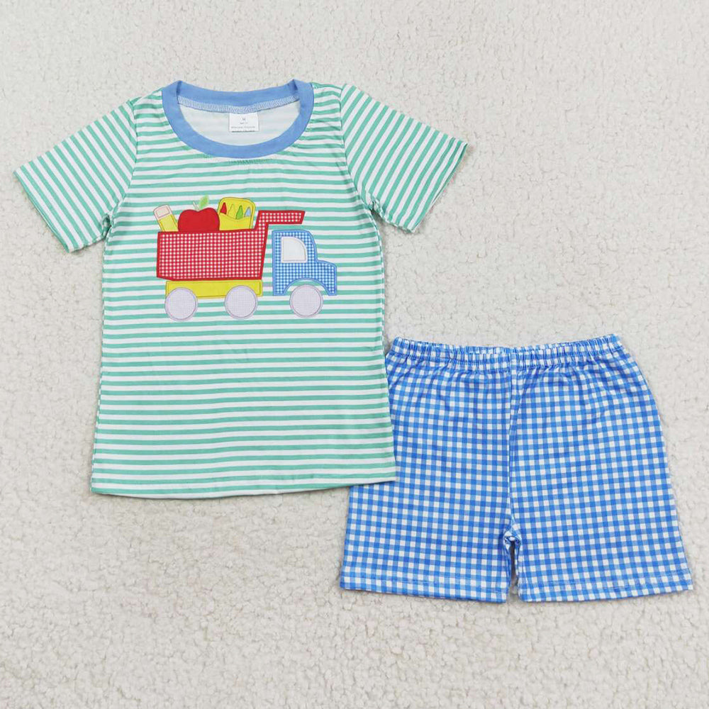 Baby Boys Clothes Short Sleeve Back To School Truck Top Shorts Sets BSSO0978