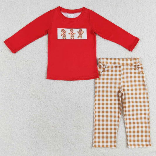 Baby Boys Clothes Christmas Gingerbread Top Checkered Pants Sets BLP0552