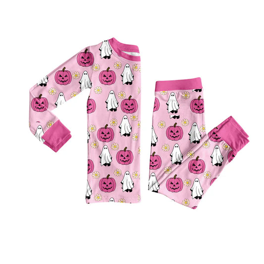 Preorder (moq 5)Baby Girls Pink Ghost Pumpkins Top Pant Halloween Pajamas Set 8.4