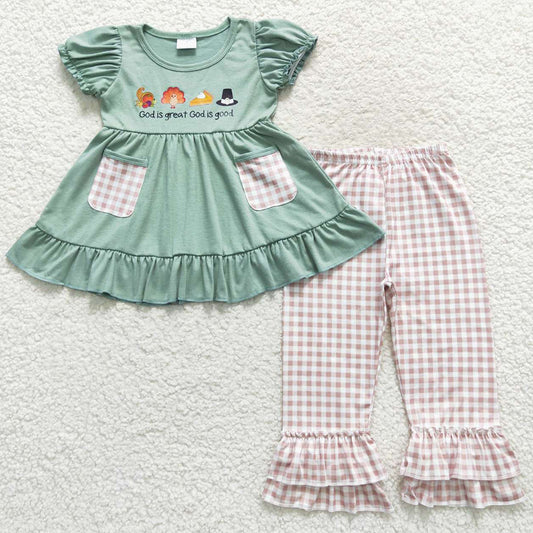 Baby Girls Clothes Thanksgiving Turkey 2Pcs Ruffle Pants Sets GSPO0827