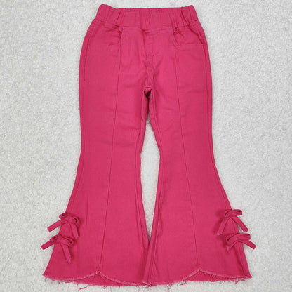Baby Girls Denim Pane Pink Bows Denim Flare Pants Jeans Bell Bottoms P0731
