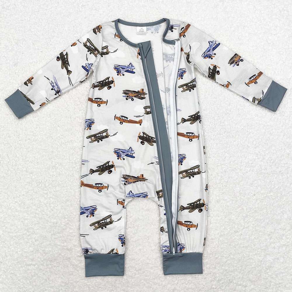 Baby Infant Boys Rompers Planes Bamboo Zip Rompers LR1326