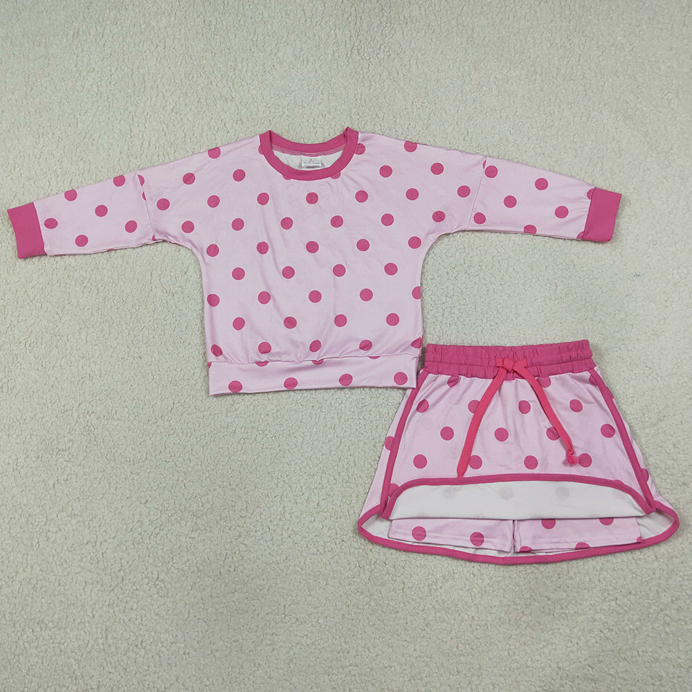 Baby Girls Clothes Pink Polka Dots Long Sleeve Top Skirts Shorts Clothes Sets GLD1765