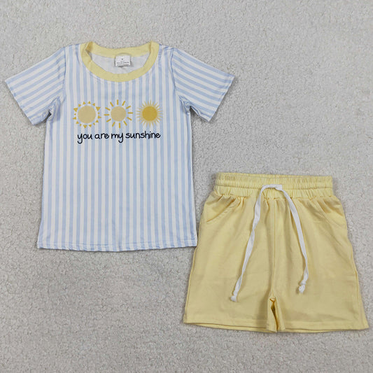 Baby Boys Clothes Stripe You are My Sunshine Top Pockets Shorts Clothes Sets BSSO1734