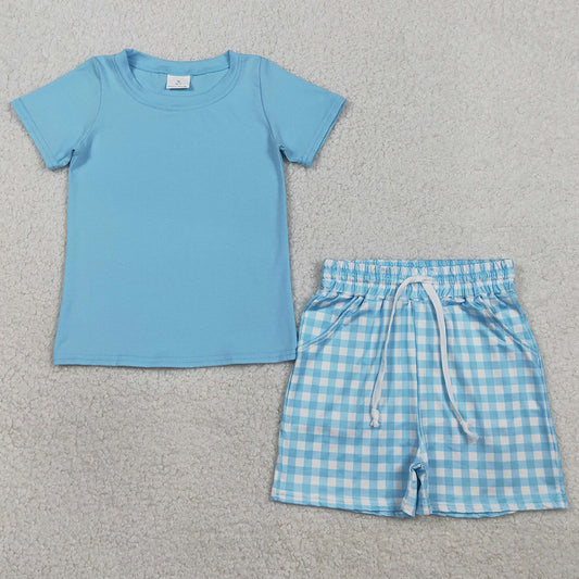 Baby Boys Clothes Blue Short Sleeve Top Checked Pockets Shorts Clothes Sets BSSO1883