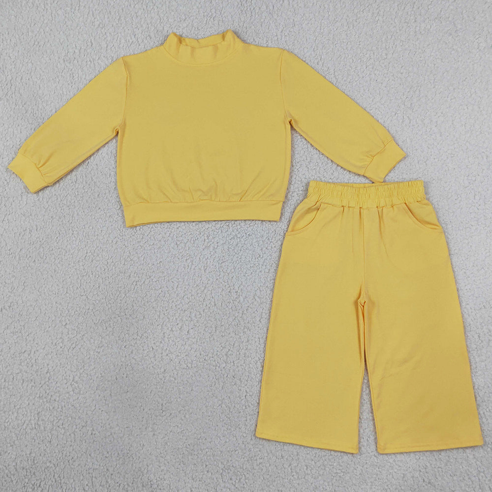 Baby Girls Clothes Yellow Long Sleeve Shirt Top Pockets Flare Pant Clothes Set GLP3473