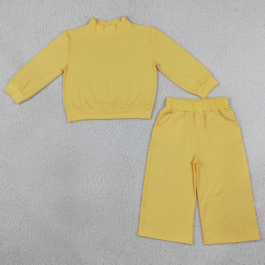 Baby Girls Clothes Yellow Long Sleeve Shirt Top Pockets Flare Pant Clothes Set GLP3473