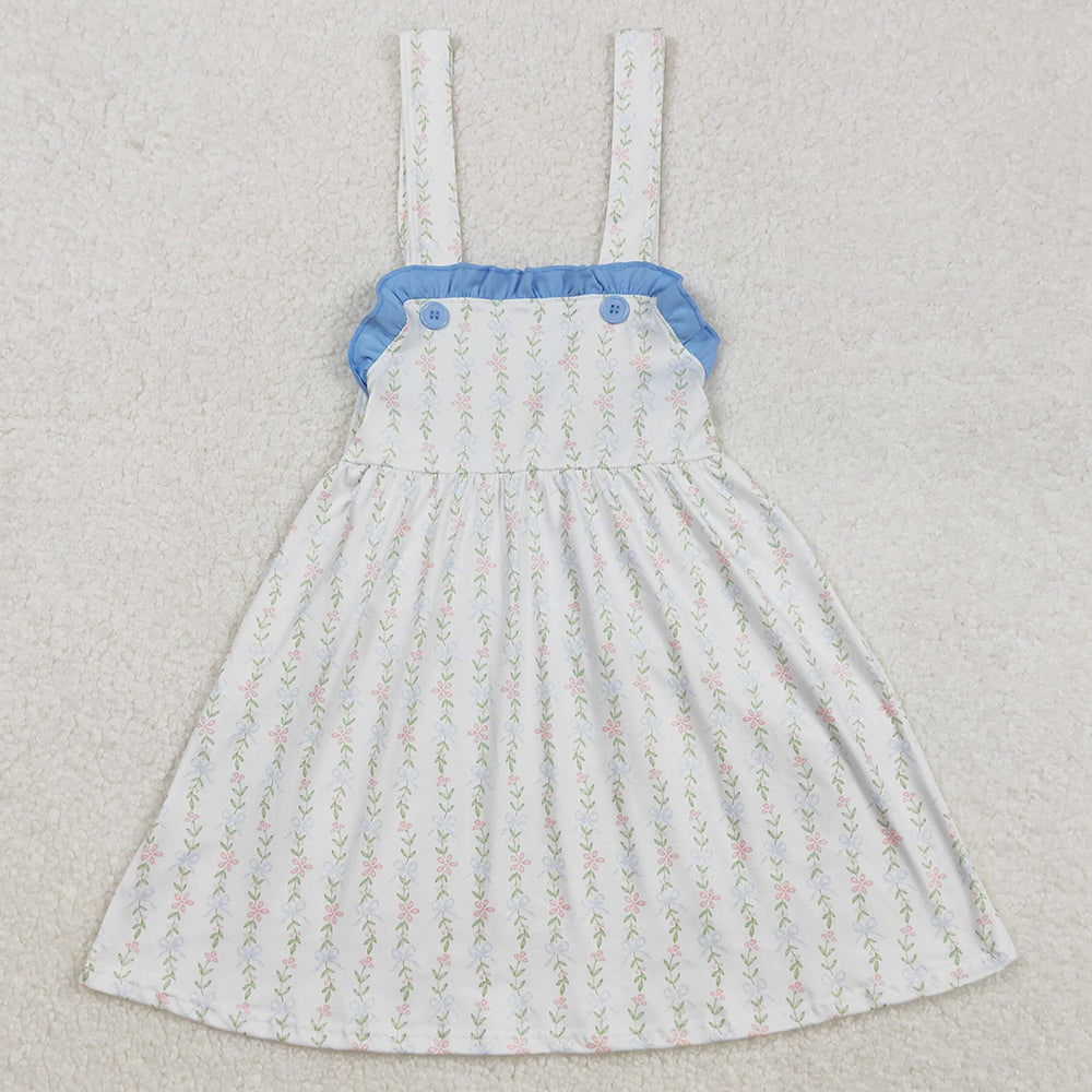 Baby Girls Dress Sleeveless Straps Leaves Ruffle Knee Length Dresses GSD1099