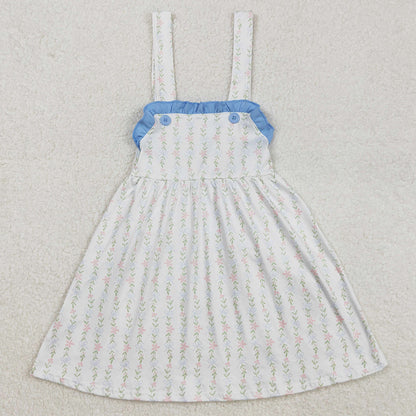Baby Girls Dress Sleeveless Straps Leaves Ruffle Knee Length Dresses GSD1099