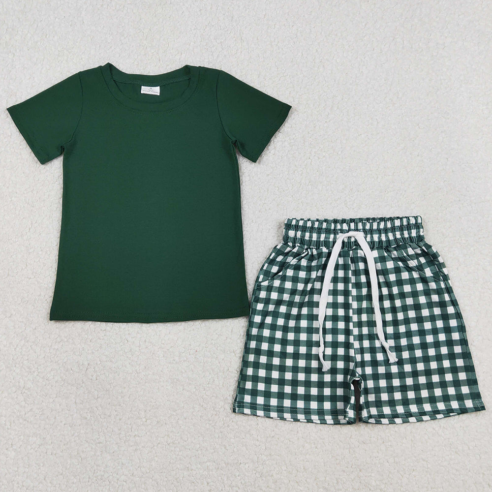 Baby Boys Clothes Dark Green Shirts Top Checked Pockets Shorts Clothes Sets BSSO1885