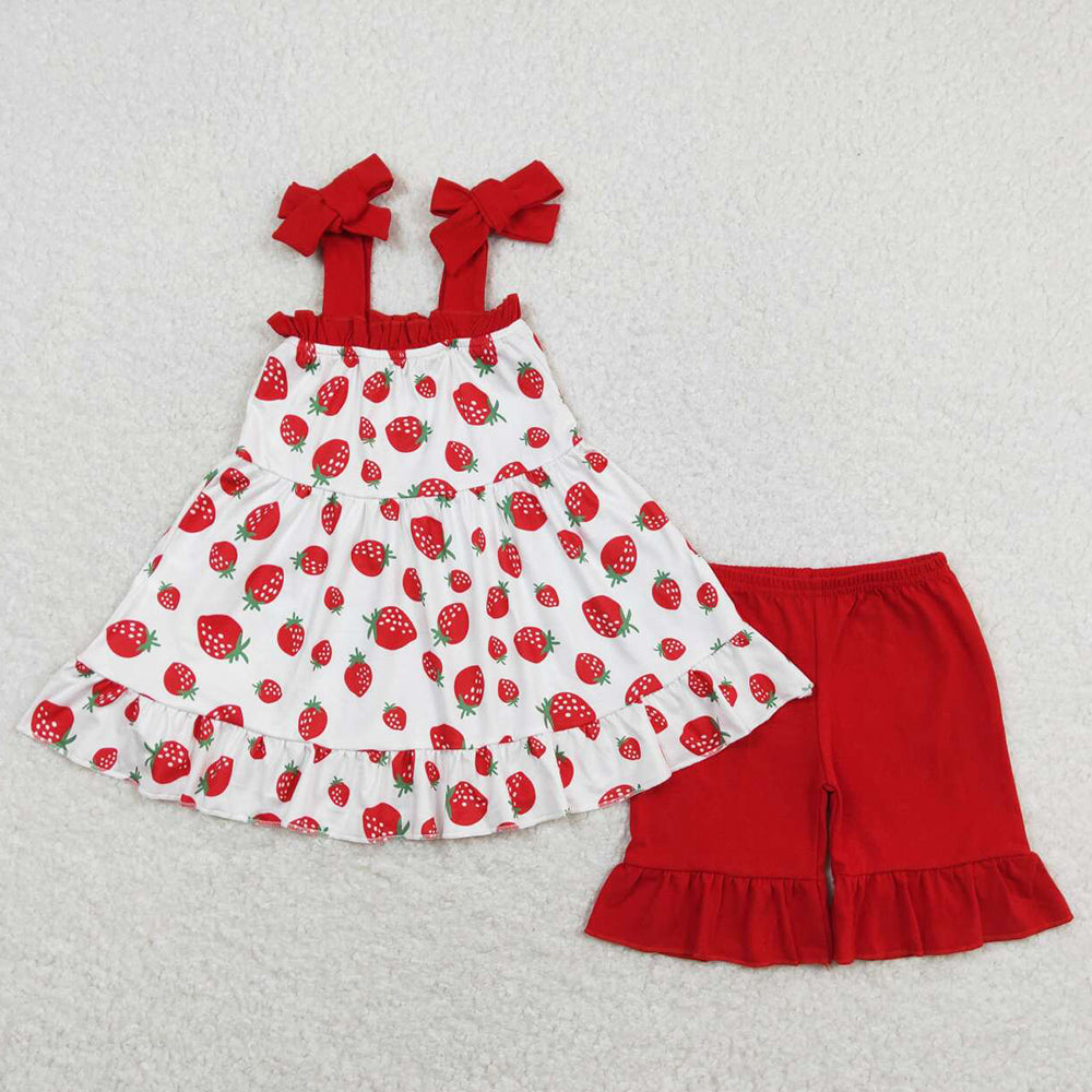 Baby Girls Clothes Strawberry Tunic Ruffle Shorts Sets GSSO0567