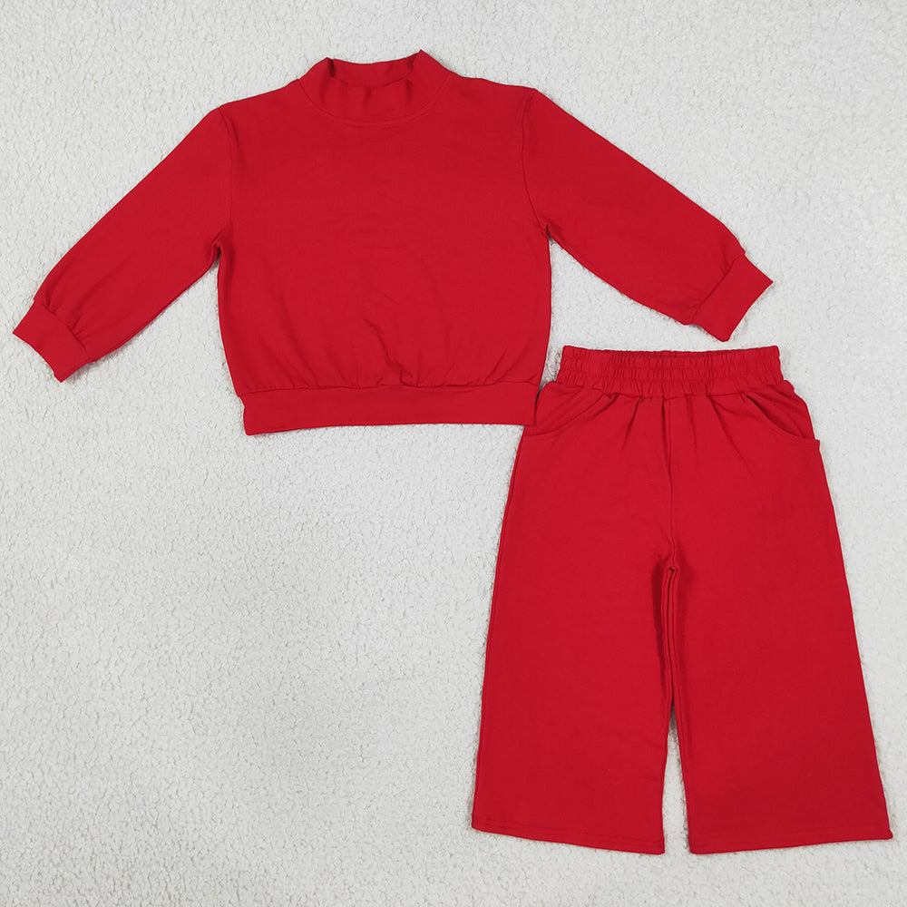 Baby Girls Clothes Red Long Sleeve Choker Top Pockets Flare Pant Fall Pajamas Clothes Sets GLP3412