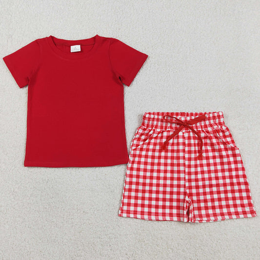 Baby Boys Clothes Red Shirts Top Checked Pockets Shorts Clothes Sets BSSO1884