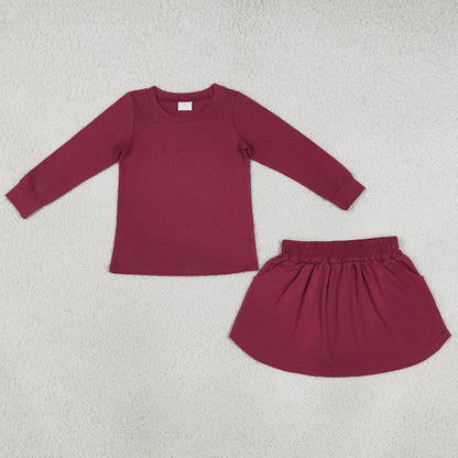 Baby Girls Clothes Maroon Long Sleeve Top Pockets Skirt Short Clothes Sets GLD1697